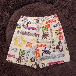 BDG White Tropical Logo & Hibiscus Print Women's Shorts